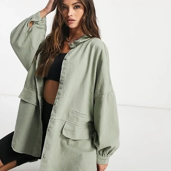 Misguided Denim Oversized Shacket Shirt Jacket Women’s size 12 - Picture 2 of 10